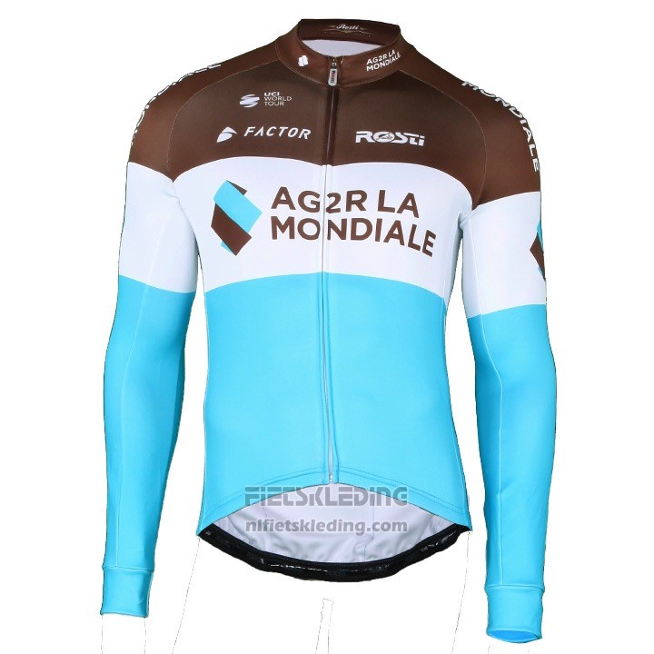 2018 Fietskleding Ag2r La Mondiale Bruin Blauw Lange Mouwen en Koersbroek